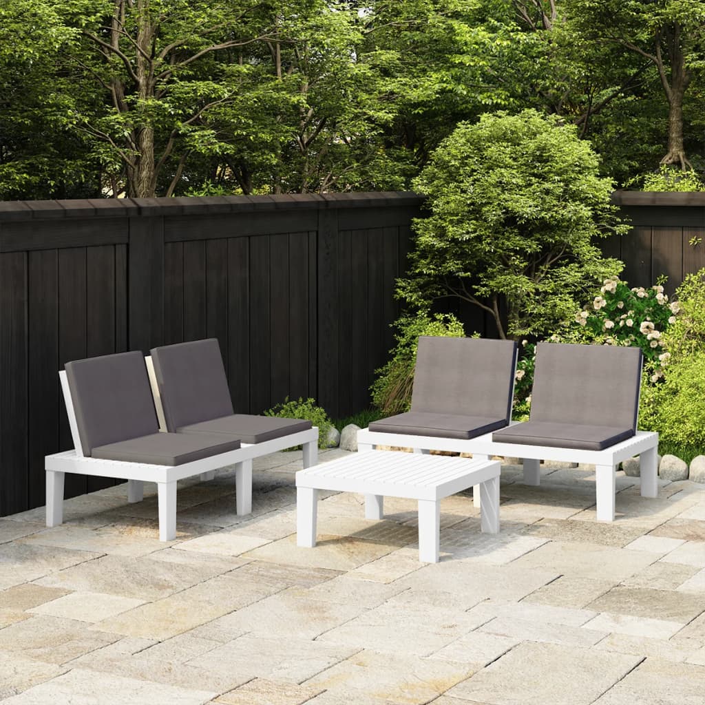 3 Piece Garden Lounge Set with Cushions Plastic White - Newstart Furniture