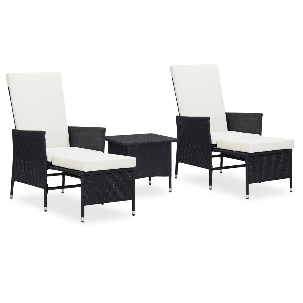 3 Piece Garden Lounge Set with Cushions Poly Rattan Black - Newstart Furniture