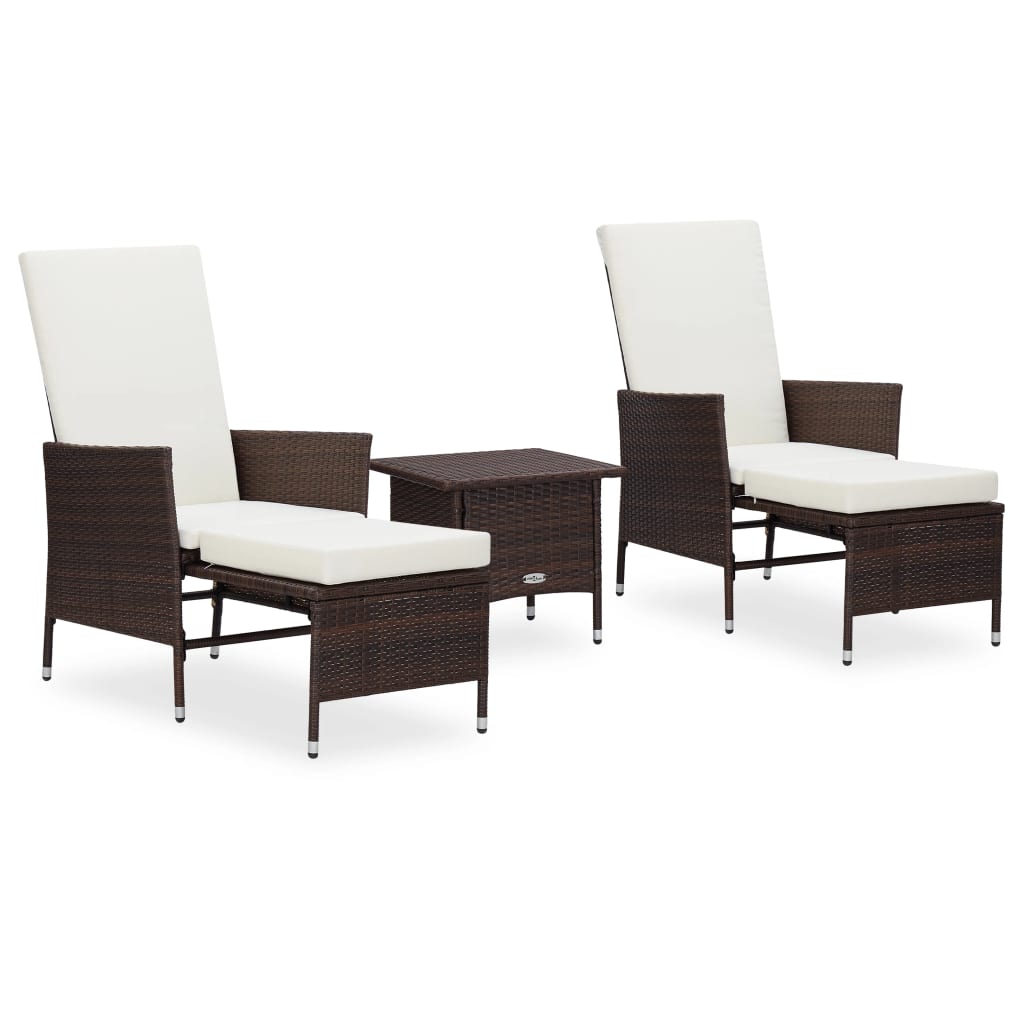 3 Piece Garden Lounge Set with Cushions Poly Rattan Brown - Newstart Furniture