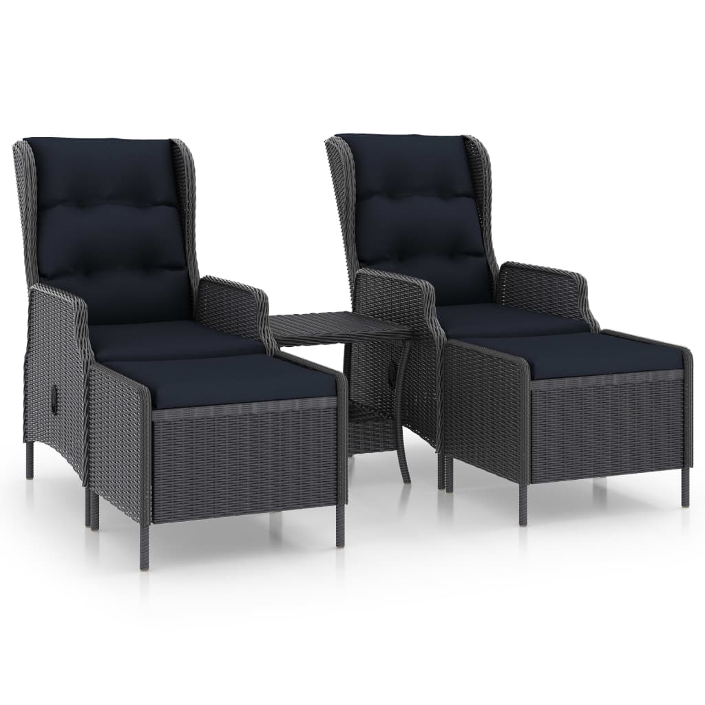 3 Piece Garden Lounge Set with Cushions Poly Rattan Dark Grey - Newstart Furniture