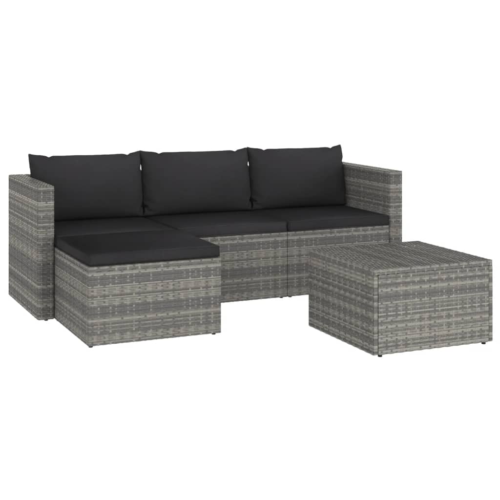 3 Piece Garden Lounge Set with Cushions Poly Rattan Grey - Newstart Furniture