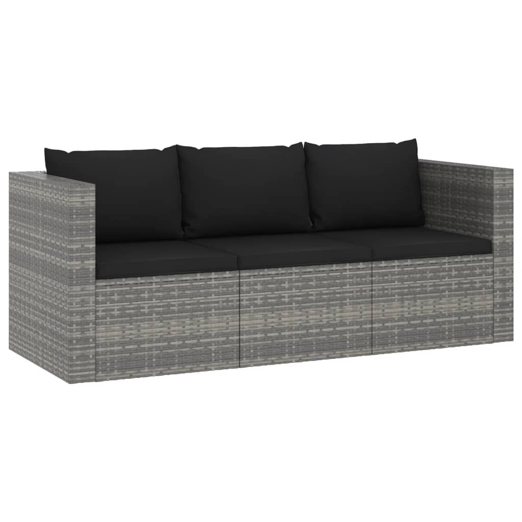 3 Piece Garden Lounge Set with Cushions Poly Rattan Grey - Newstart Furniture