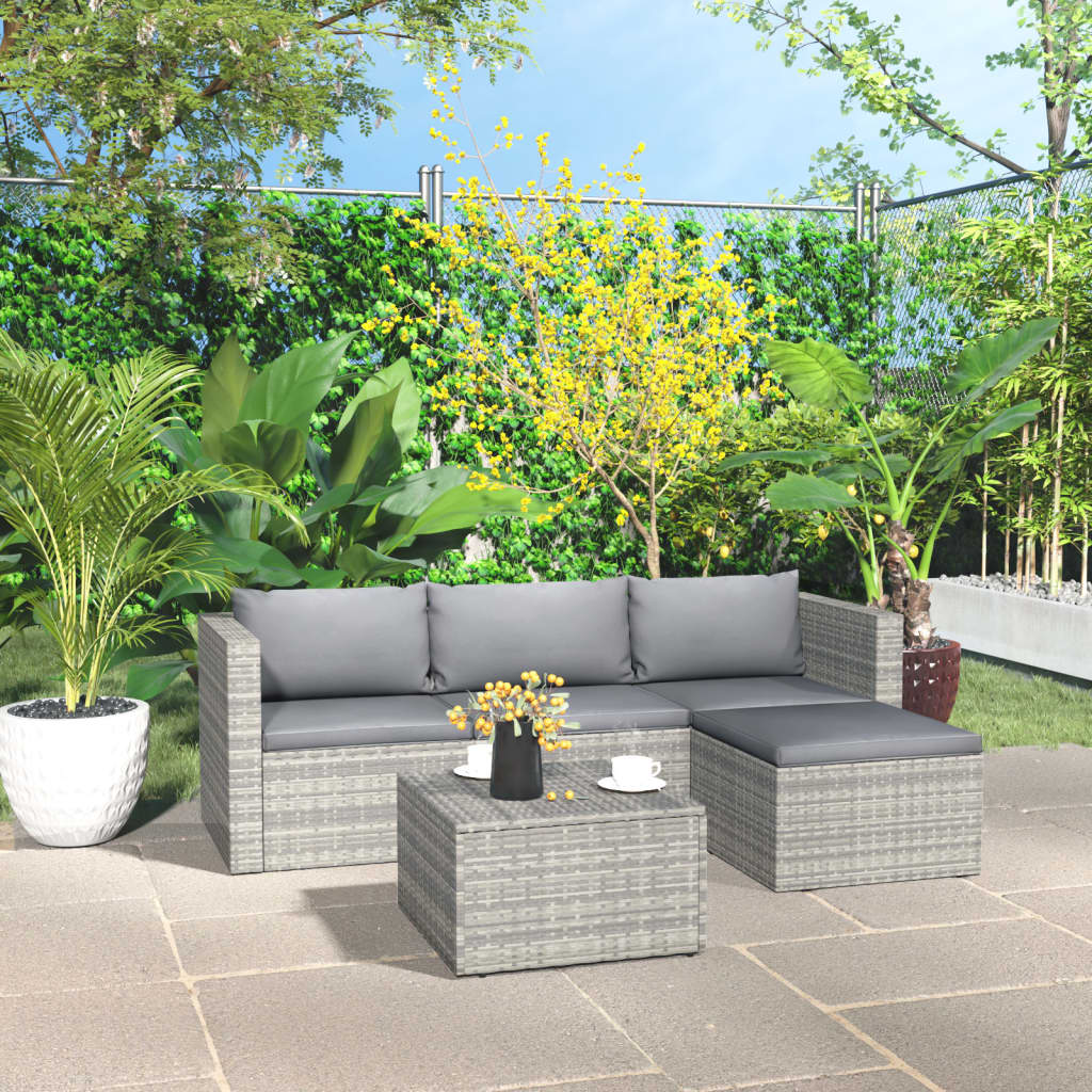 3 Piece Garden Lounge Set with Cushions Poly Rattan Grey - Newstart Furniture