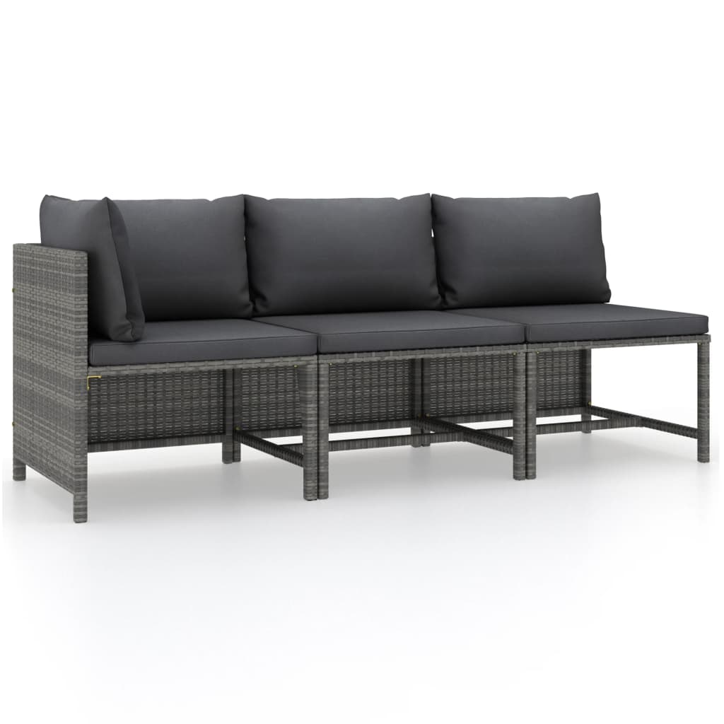 3 Piece Garden Lounge Set with Cushions Poly Rattan Grey - Newstart Furniture