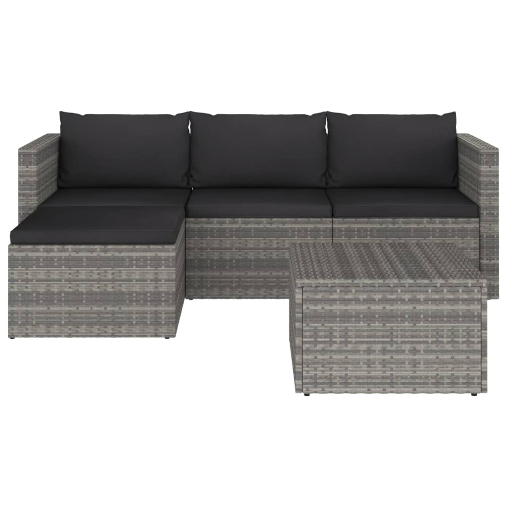 3 Piece Garden Lounge Set with Cushions Poly Rattan Grey - Newstart Furniture