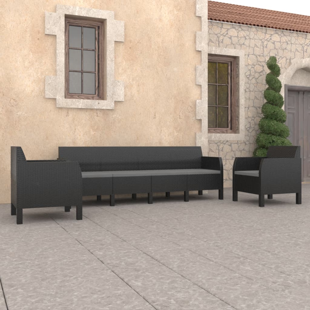 3 Piece Garden Lounge Set with Cushions PP Rattan Anthracite - Newstart Furniture