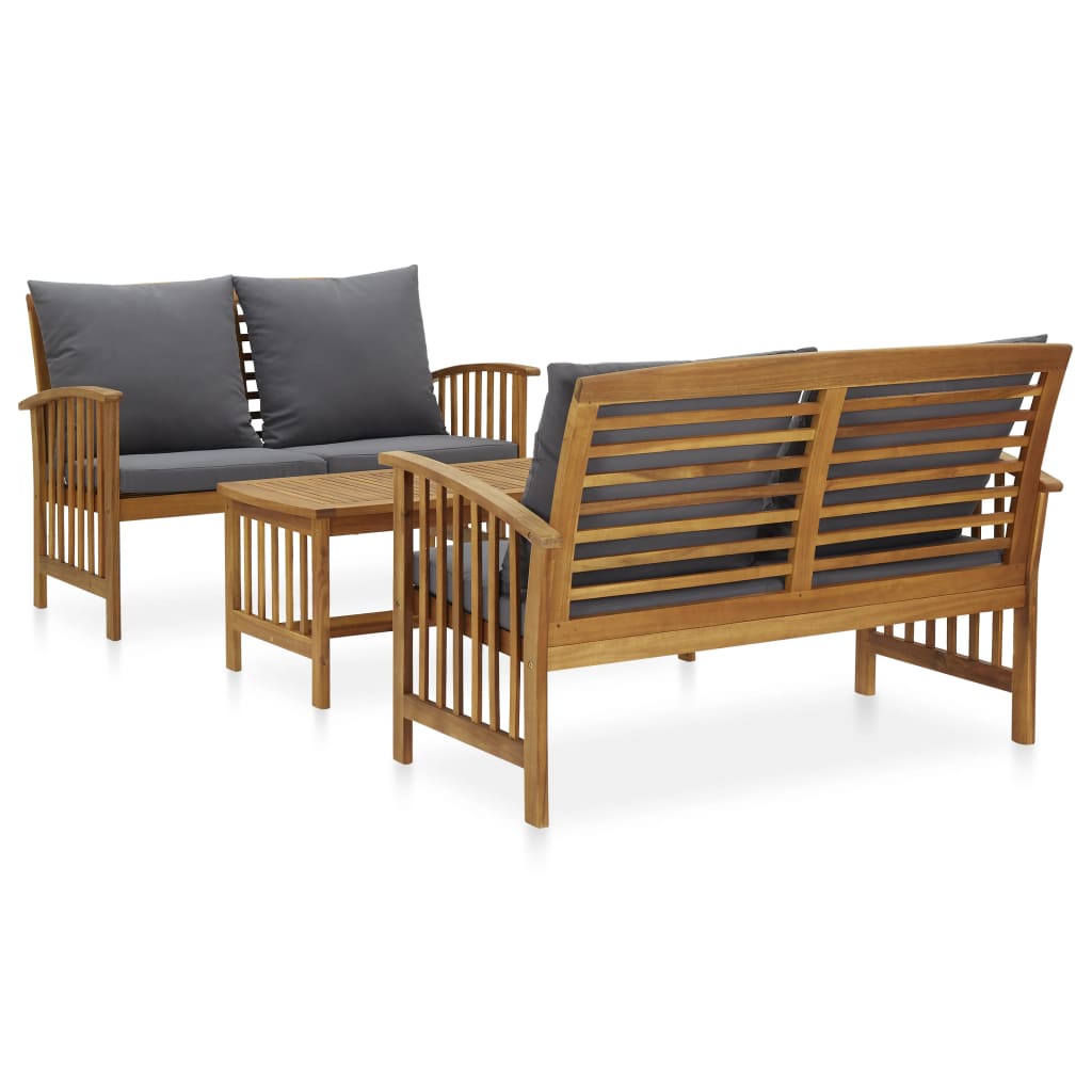 3 Piece Garden Lounge Set with Cushions Solid Acacia Wood (310261+310264) - Newstart Furniture