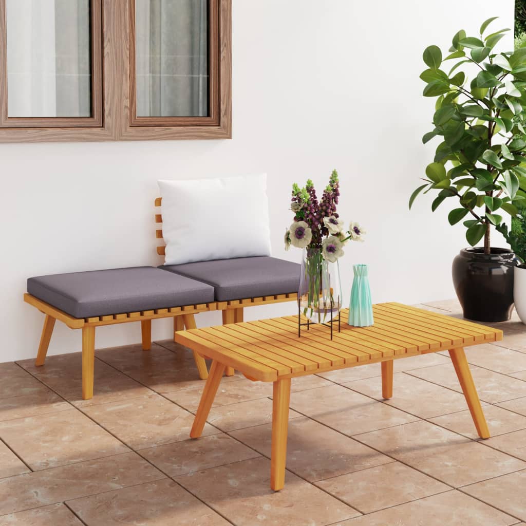 3 Piece Garden Lounge Set with Cushions Solid Acacia Wood - Newstart Furniture