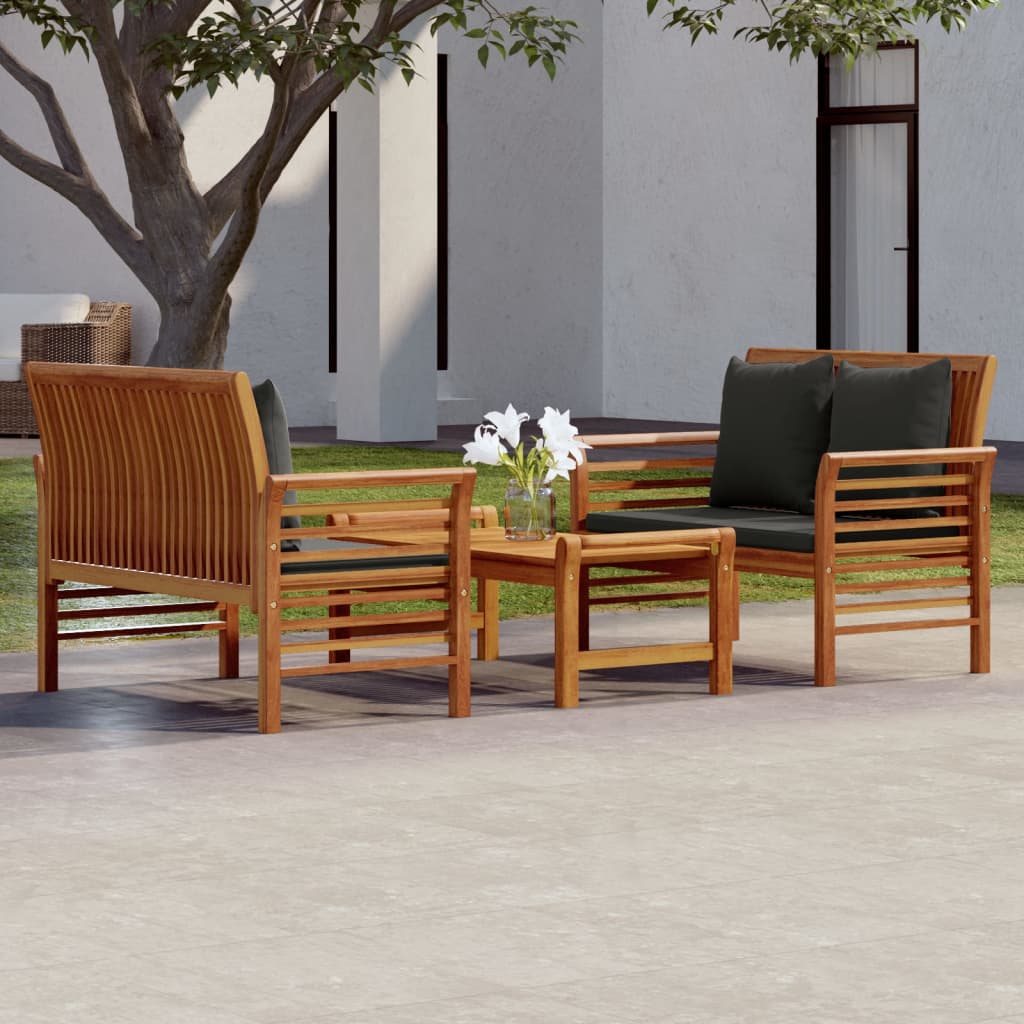 3 Piece Garden Lounge Set with Cushions Solid Wood Acacia - Newstart Furniture