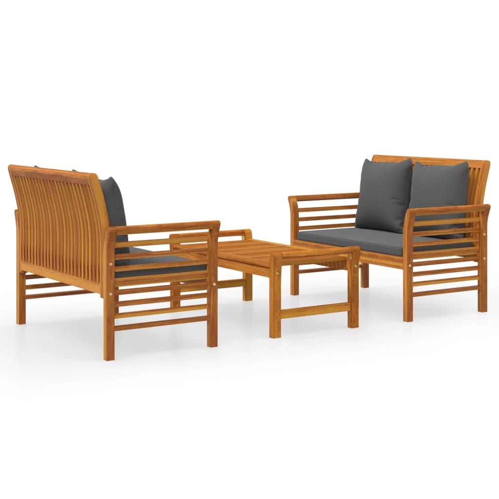 3 Piece Garden Lounge Set with Cushions Solid Wood Acacia - Newstart Furniture