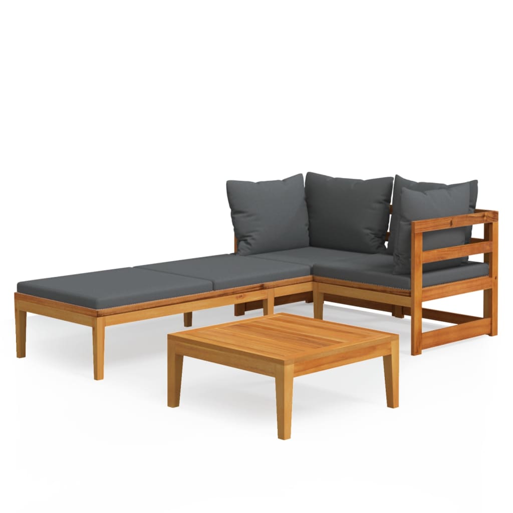 3 Piece Garden Lounge Set with Dark Grey Cushions Acacia Wood - Newstart Furniture