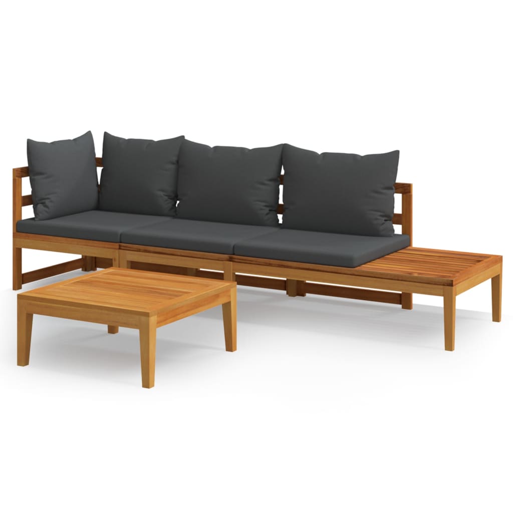 3 Piece Garden Lounge Set with Dark Grey Cushions Acacia Wood - Newstart Furniture