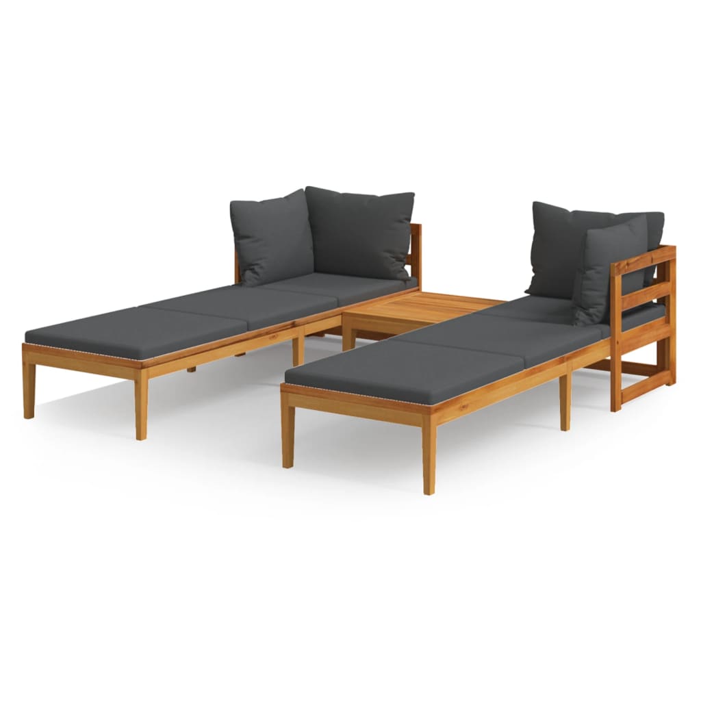 3 Piece Garden Lounge Set with Dark Grey Cushions Acacia Wood - Newstart Furniture