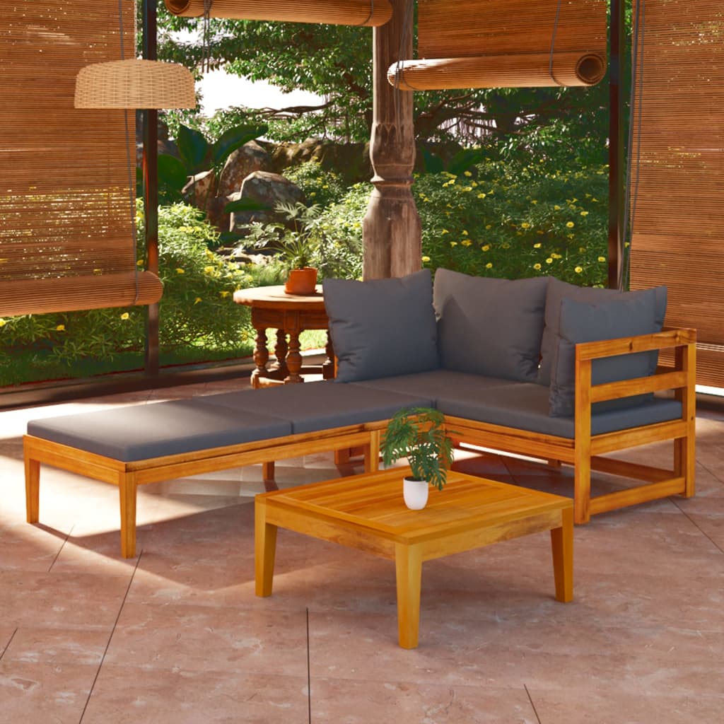 3 Piece Garden Lounge Set with Dark Grey Cushions Acacia Wood - Newstart Furniture