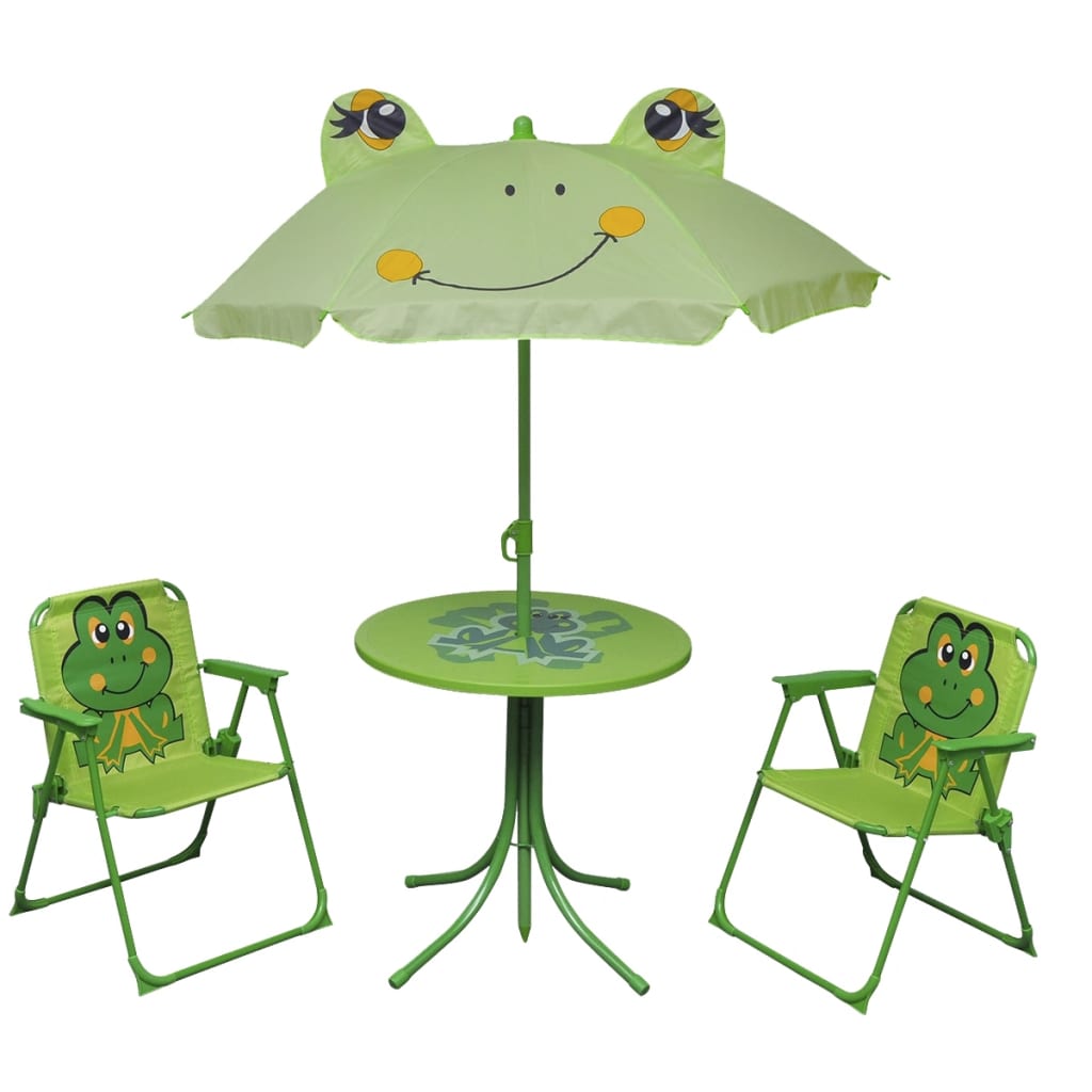3 Piece Kids' Garden Bistro Set with Parasol Green - Newstart Furniture