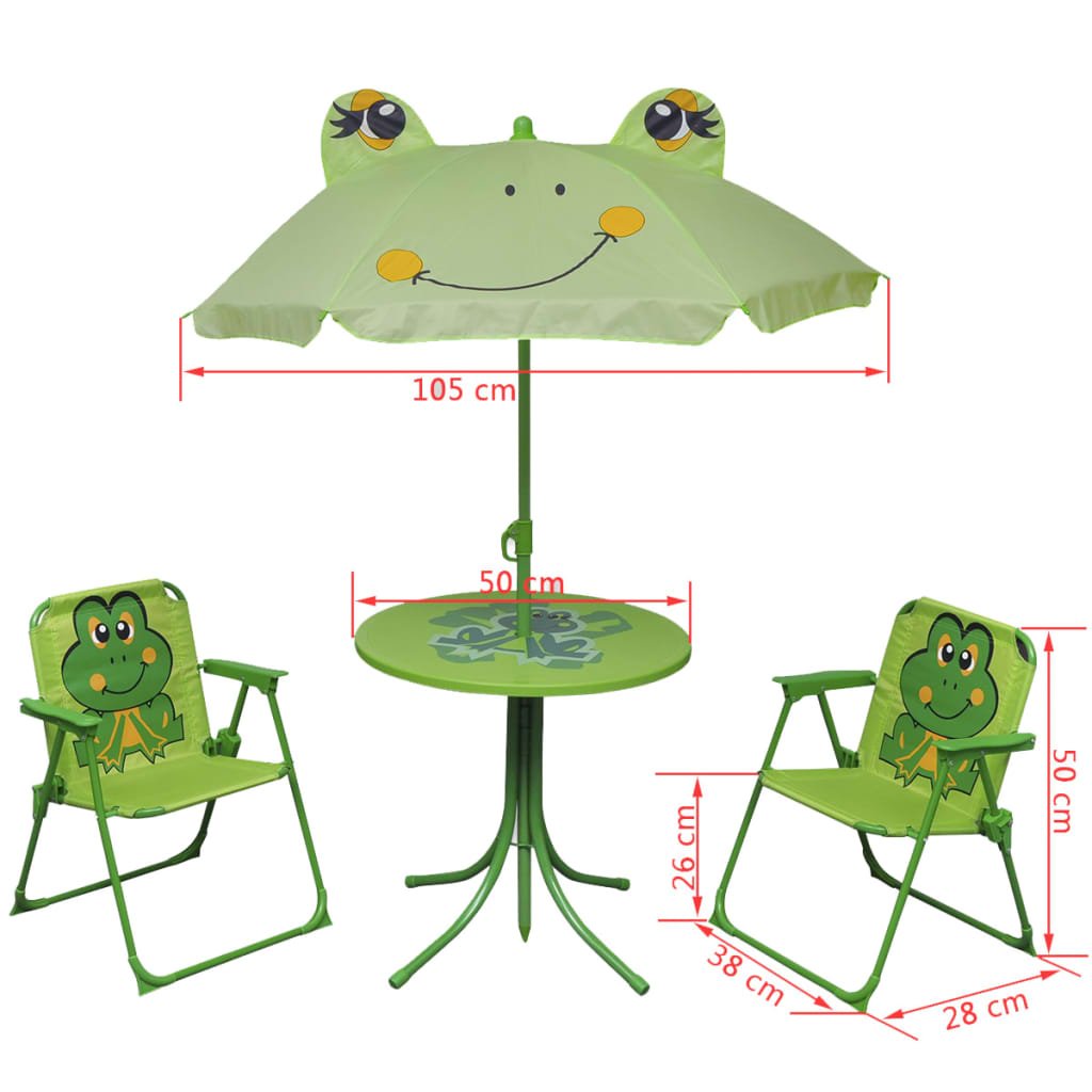 3 Piece Kids' Garden Bistro Set with Parasol Green - Newstart Furniture