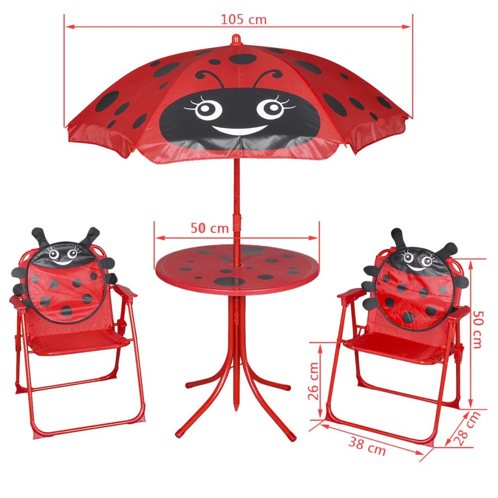 3 Piece Kids' Garden Bistro Set with Parasol Red - Newstart Furniture