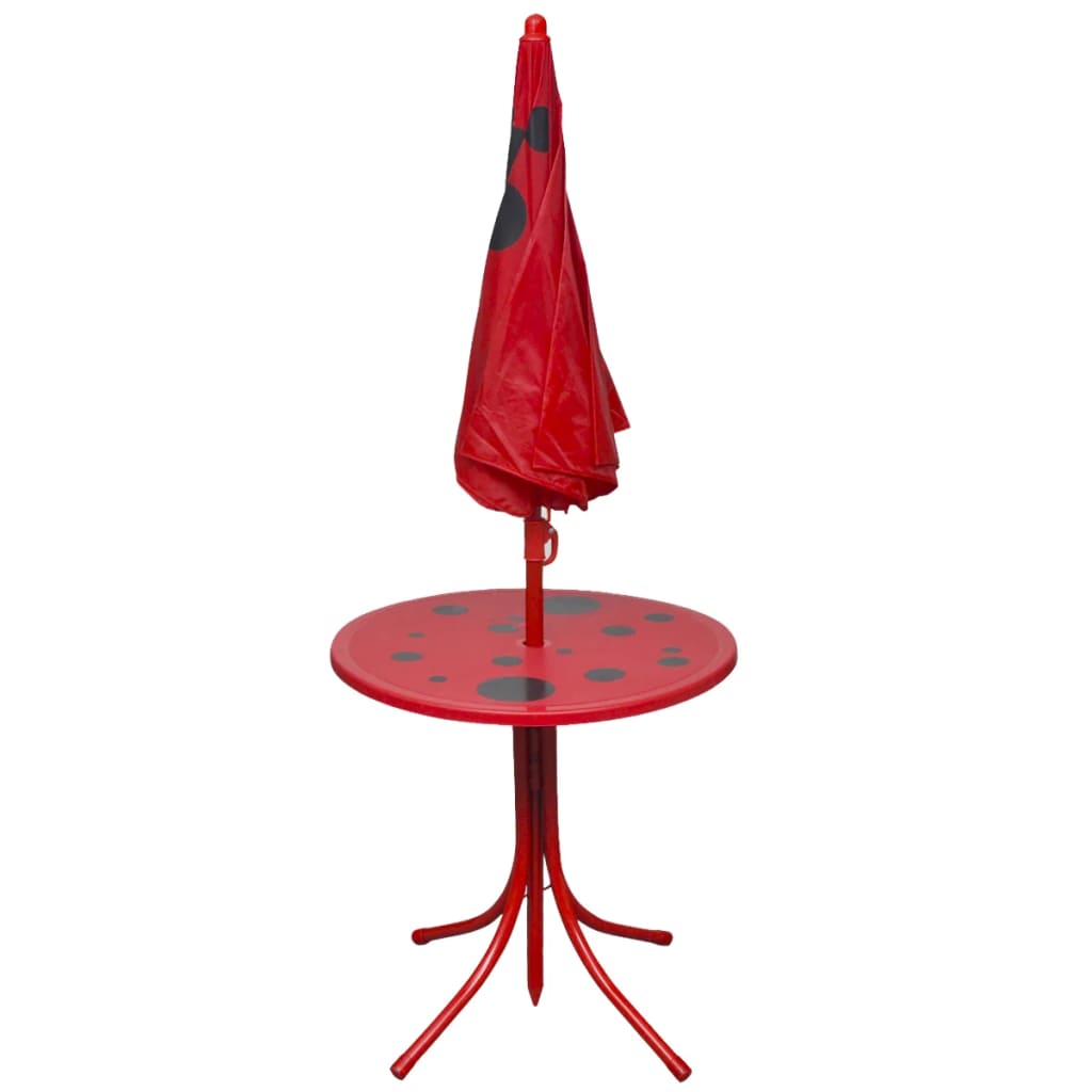 3 Piece Kids' Garden Bistro Set with Parasol Red - Newstart Furniture