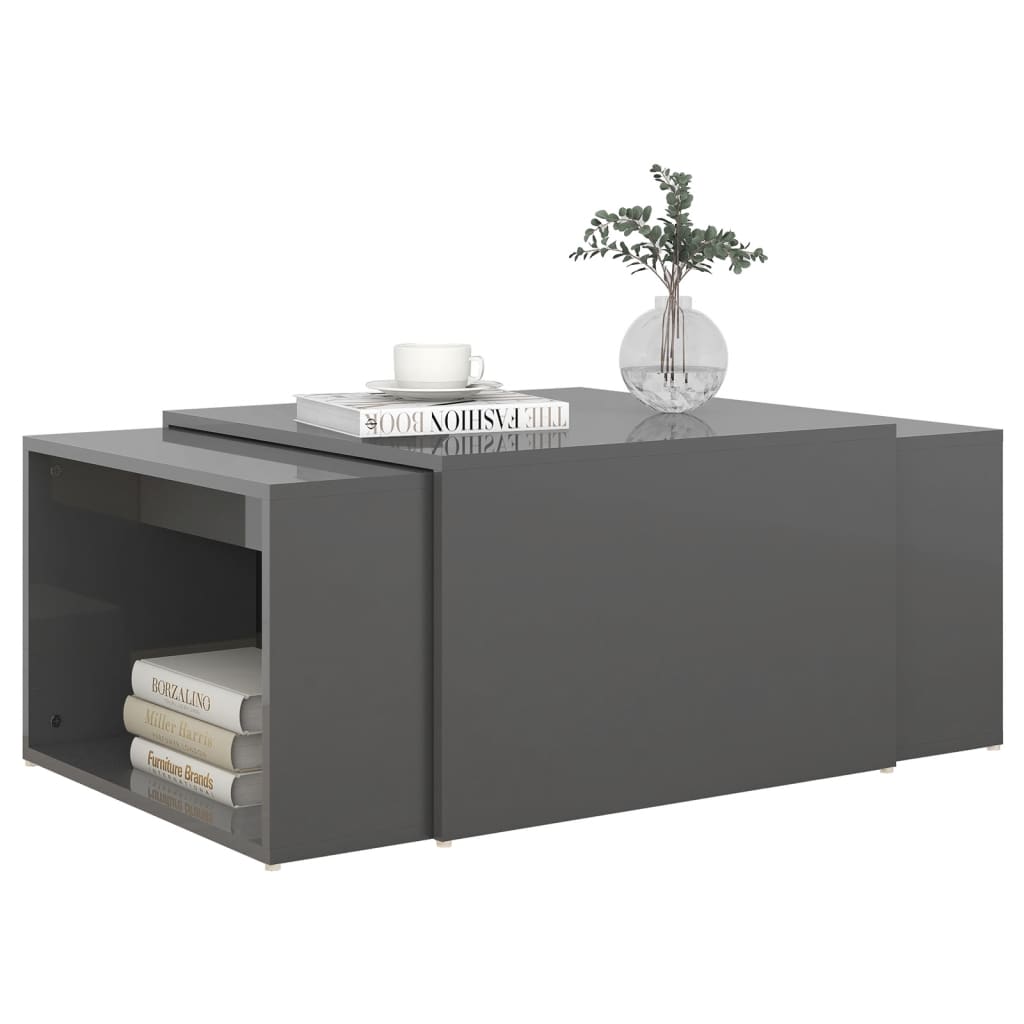 3 Piece Nesting Coffee Table Set High Gloss Grey 60x60x38 cm - Newstart Furniture