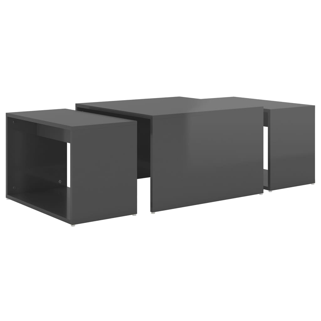 3 Piece Nesting Coffee Table Set High Gloss Grey 60x60x38 cm - Newstart Furniture