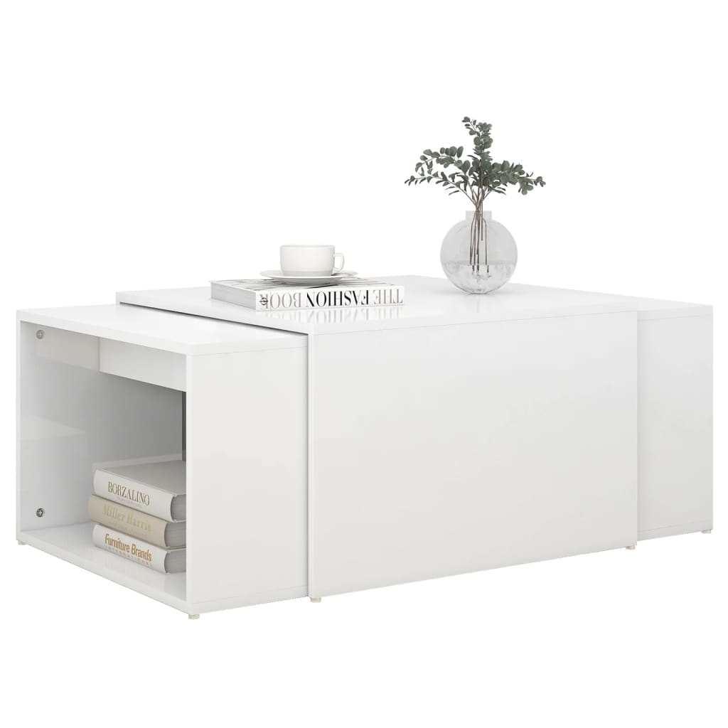 3 Piece Nesting Coffee Table Set High Gloss White 60x60x38 cm - Newstart Furniture