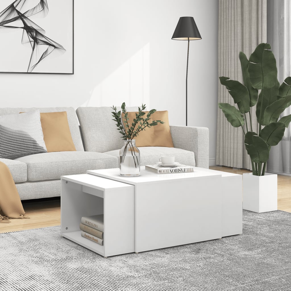 3 Piece Nesting Coffee Table Set White 60x60x38 cm Engineered Wood - Newstart Furniture