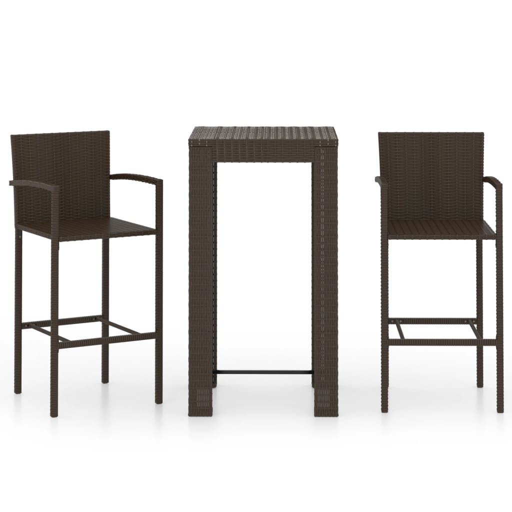 3 Piece Outdoor Bar Set with Armrest Poly Rattan Brown - Newstart Furniture