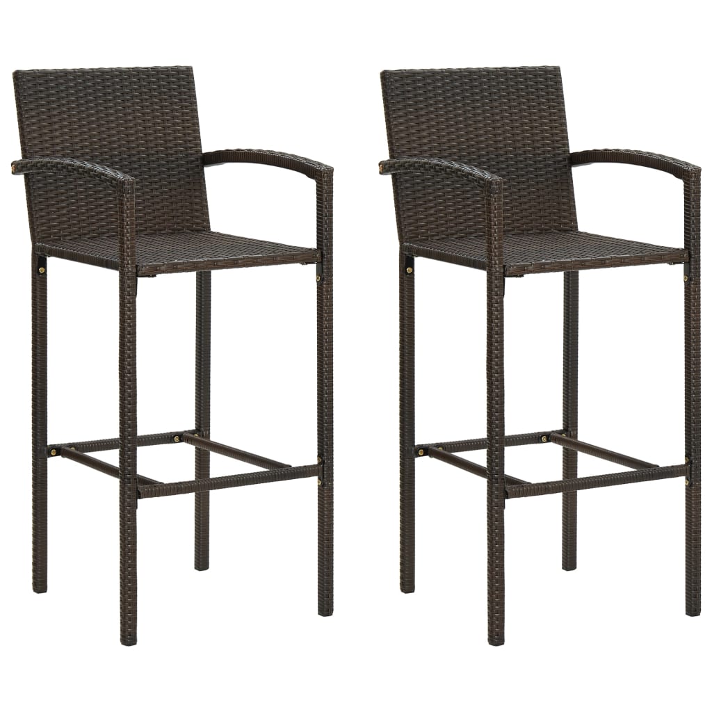 3 Piece Outdoor Bar Set with Armrest Poly Rattan Brown - Newstart Furniture