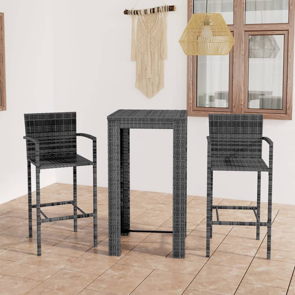 3 Piece Outdoor Bar Set with Armrest Poly Rattan Grey - Newstart Furniture