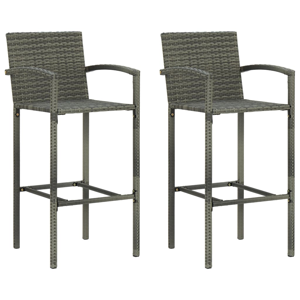 3 Piece Outdoor Bar Set with Armrest Poly Rattan Grey - Newstart Furniture