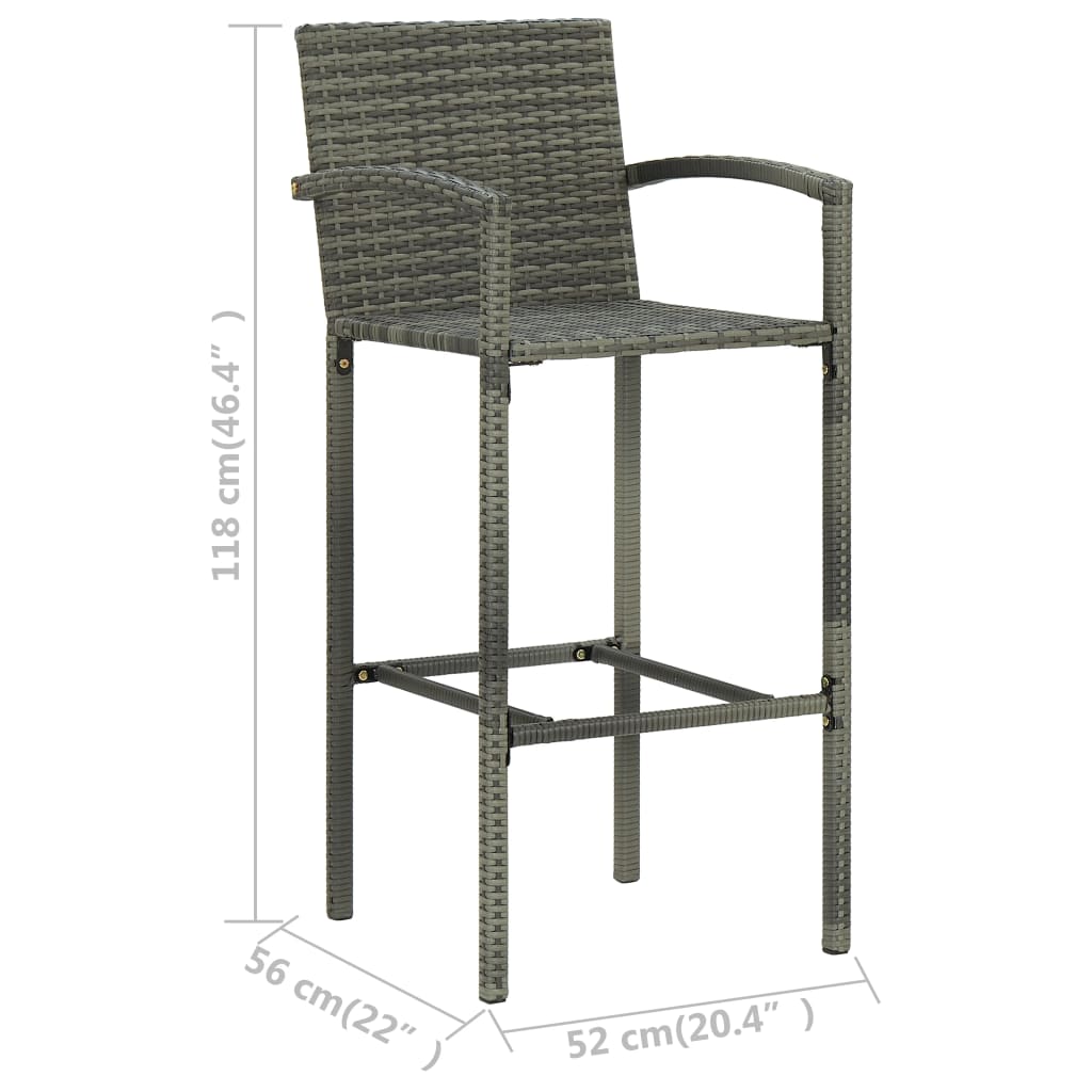 3 Piece Outdoor Bar Set with Armrest Poly Rattan Grey - Newstart Furniture