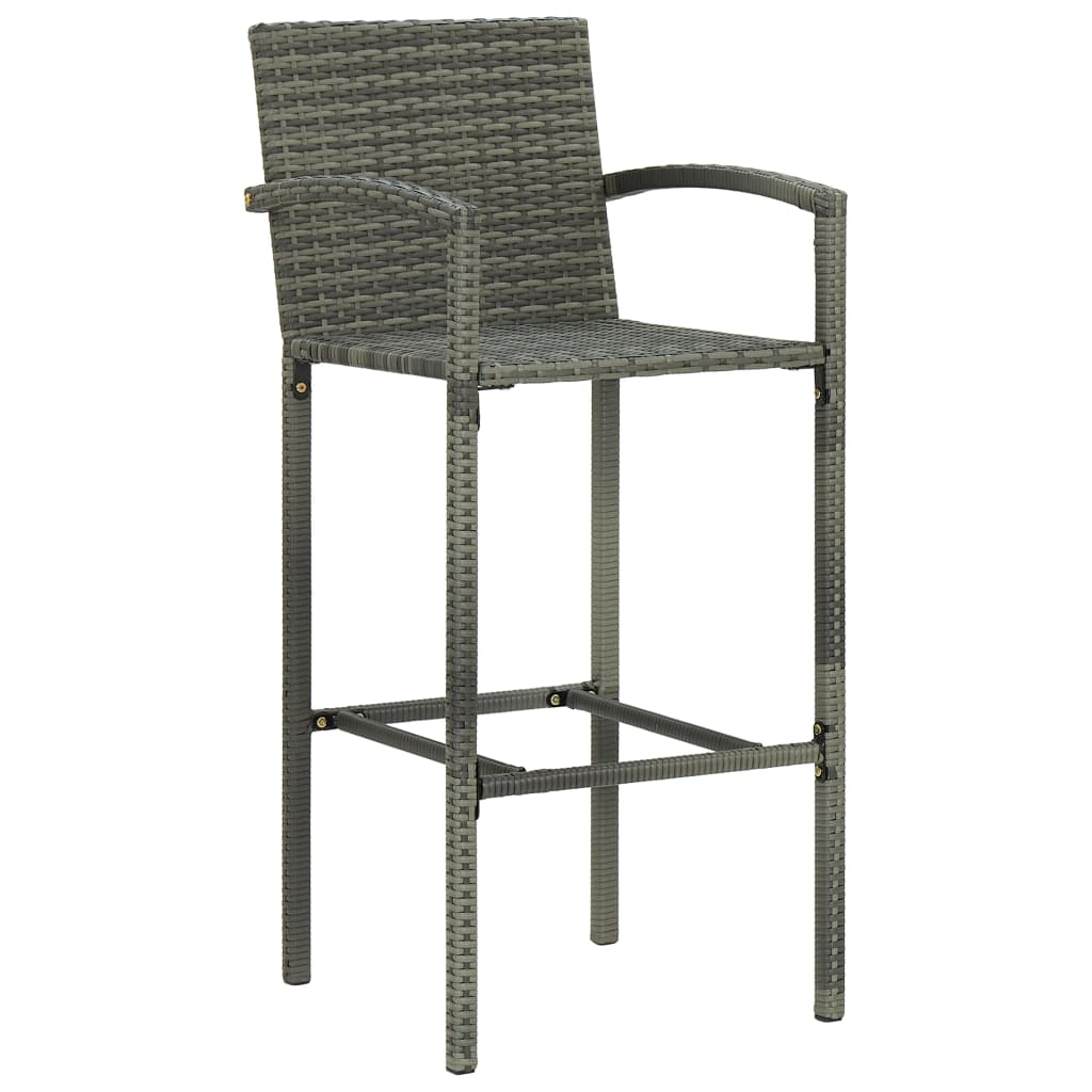 3 Piece Outdoor Bar Set with Armrest Poly Rattan Grey - Newstart Furniture