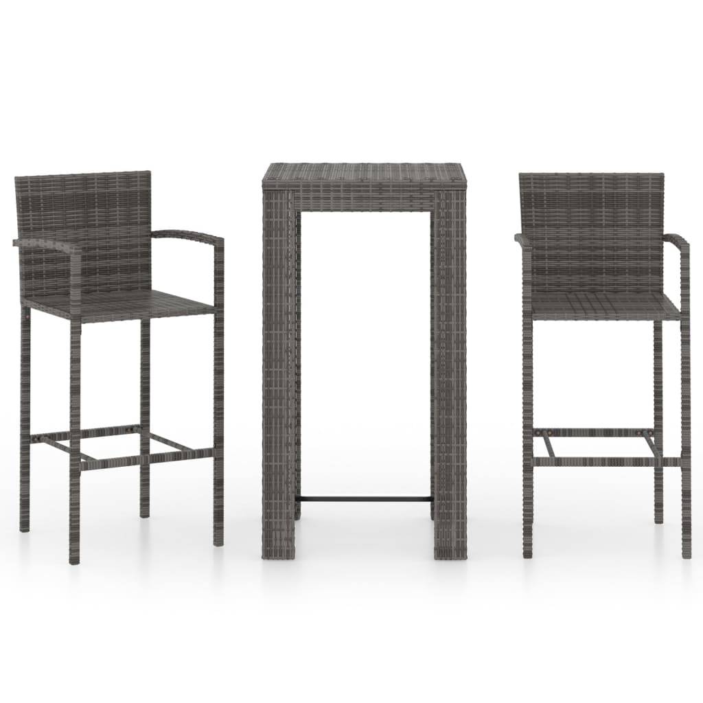 3 Piece Outdoor Bar Set with Armrest Poly Rattan Grey - Newstart Furniture