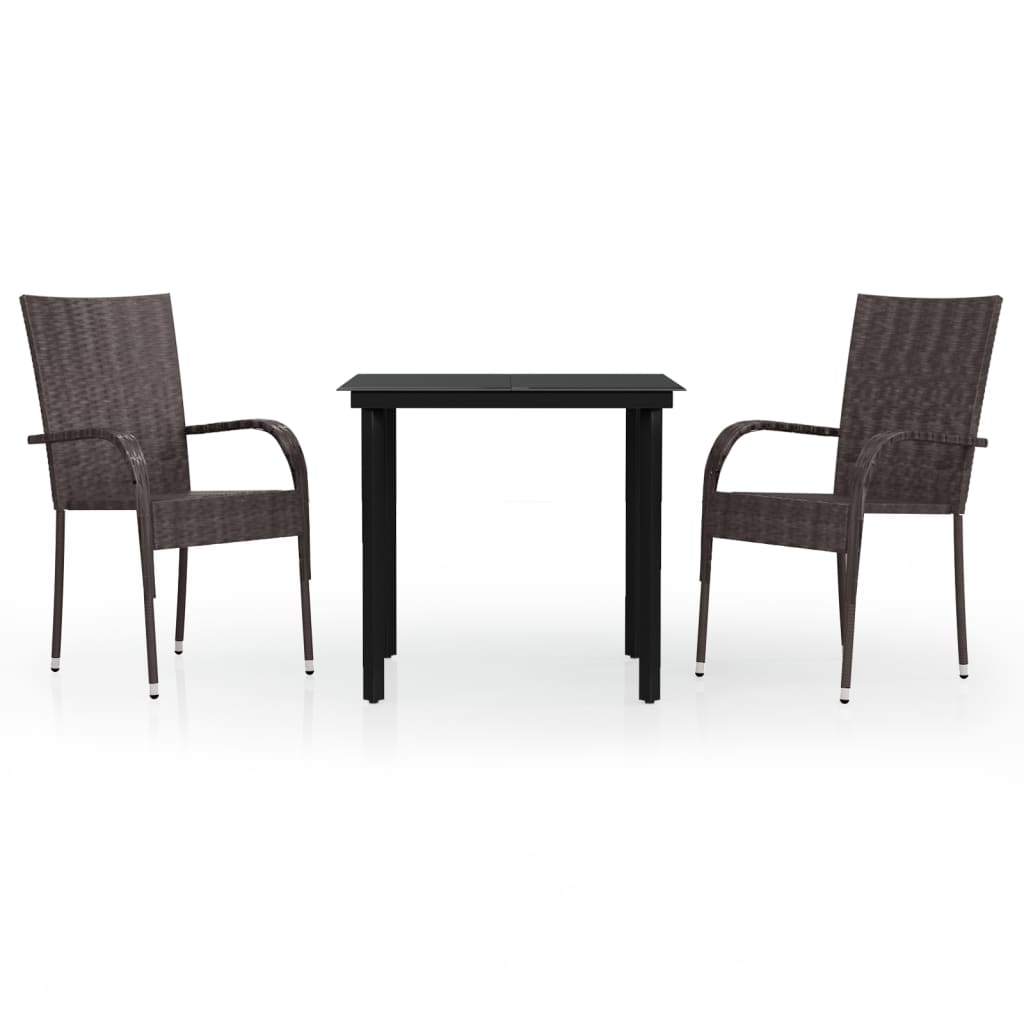 3 Piece Outdoor Dining Set Brown and Black - Newstart Furniture