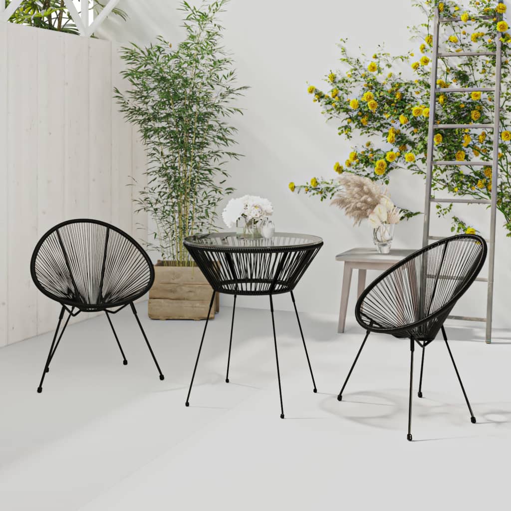 3 Piece Outdoor Dining Set PVC Rattan Black - Newstart Furniture