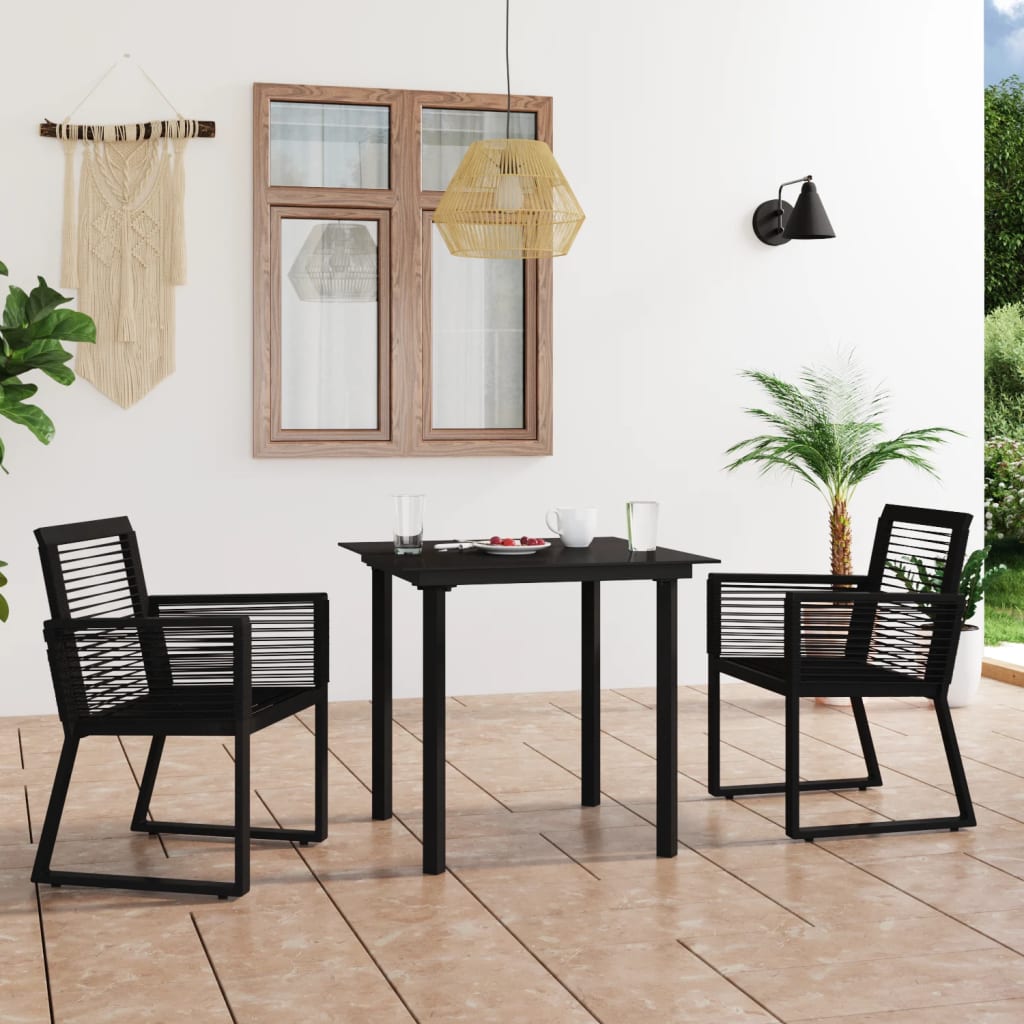3 Piece Outdoor Dining Set PVC Rattan Black - Newstart Furniture