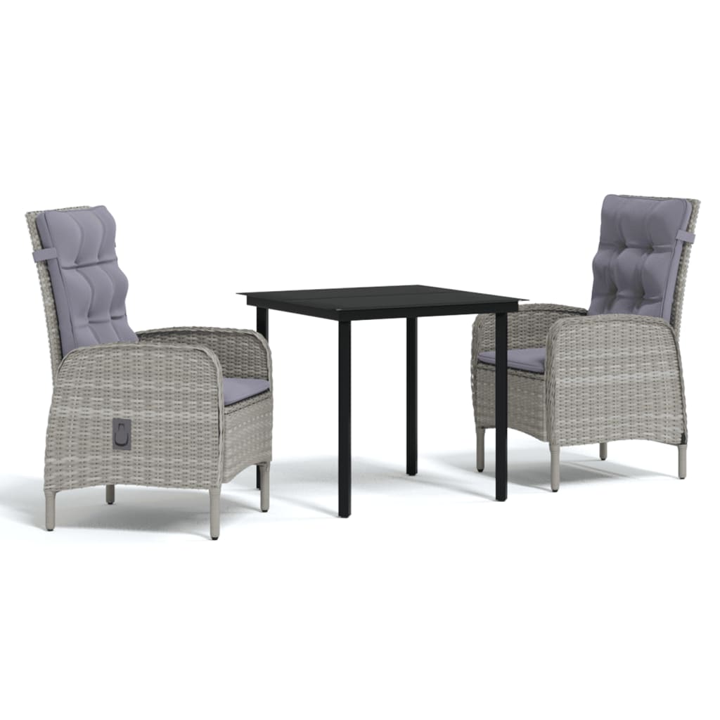 3 Piece Outdoor Dining Set with Cushions Grey and Black - Newstart Furniture