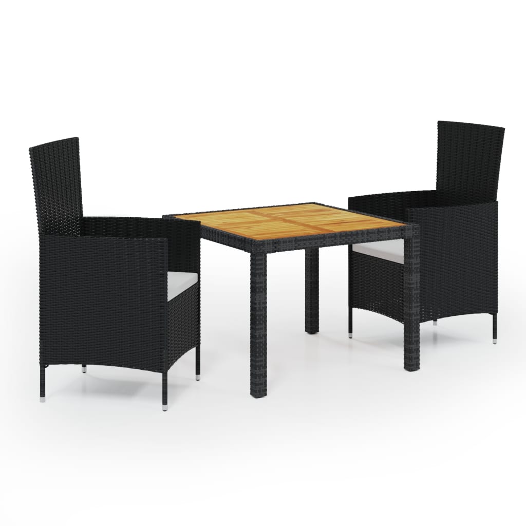 3 Piece Outdoor Dining Set with Cushions Poly Rattan Black - Newstart Furniture