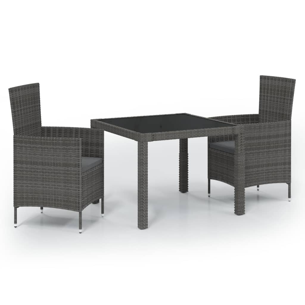 3 Piece Outdoor Dining Set with Cushions Poly Rattan Grey - Newstart Furniture