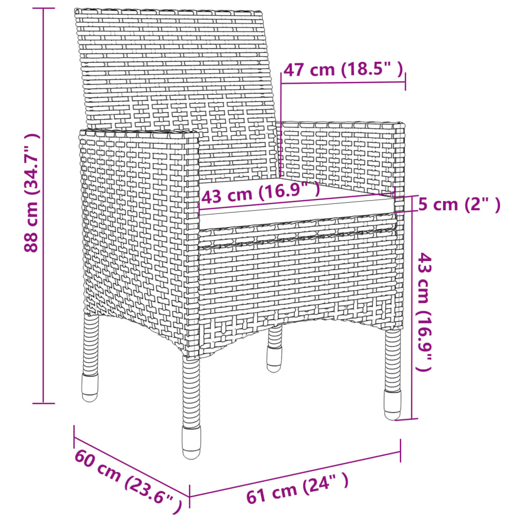 3 Piece Outdoor Dining Set with Cushions Poly Rattan Grey - Newstart Furniture