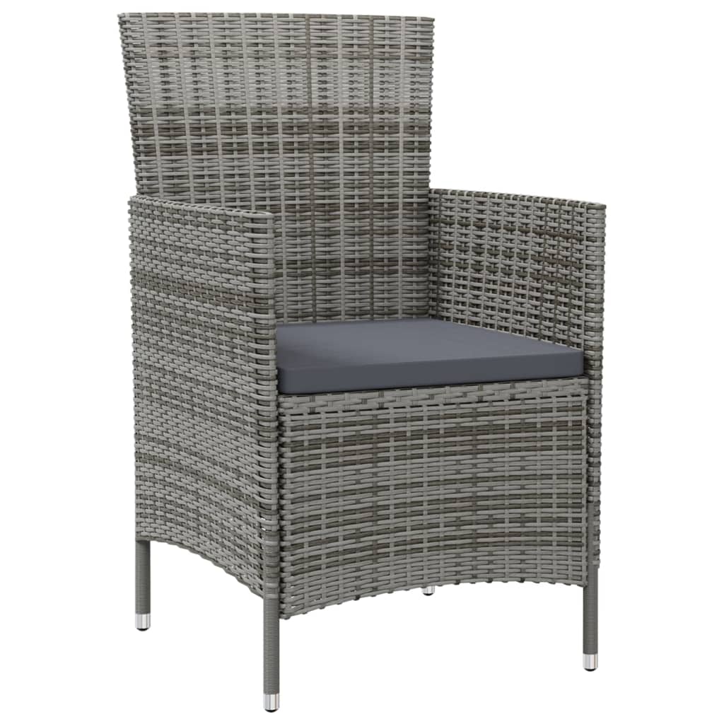 3 Piece Outdoor Dining Set with Cushions Poly Rattan Grey - Newstart Furniture