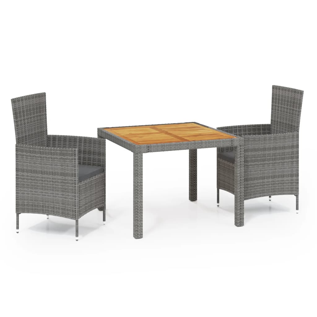 3 Piece Outdoor Dining Set with Cushions Poly Rattan Grey - Newstart Furniture