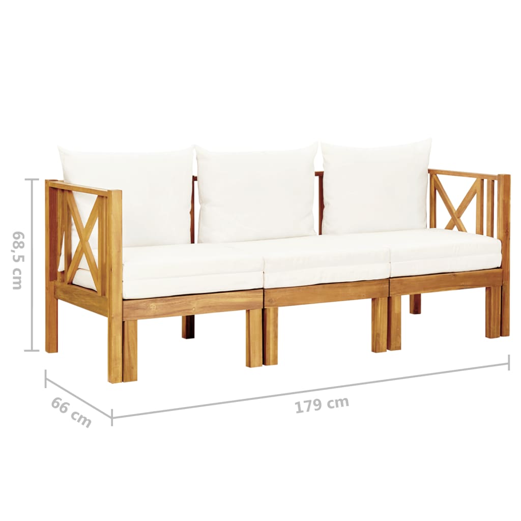 3-Seater Garden Bench with Cushions 179 cm Solid Acacia Wood - Newstart Furniture