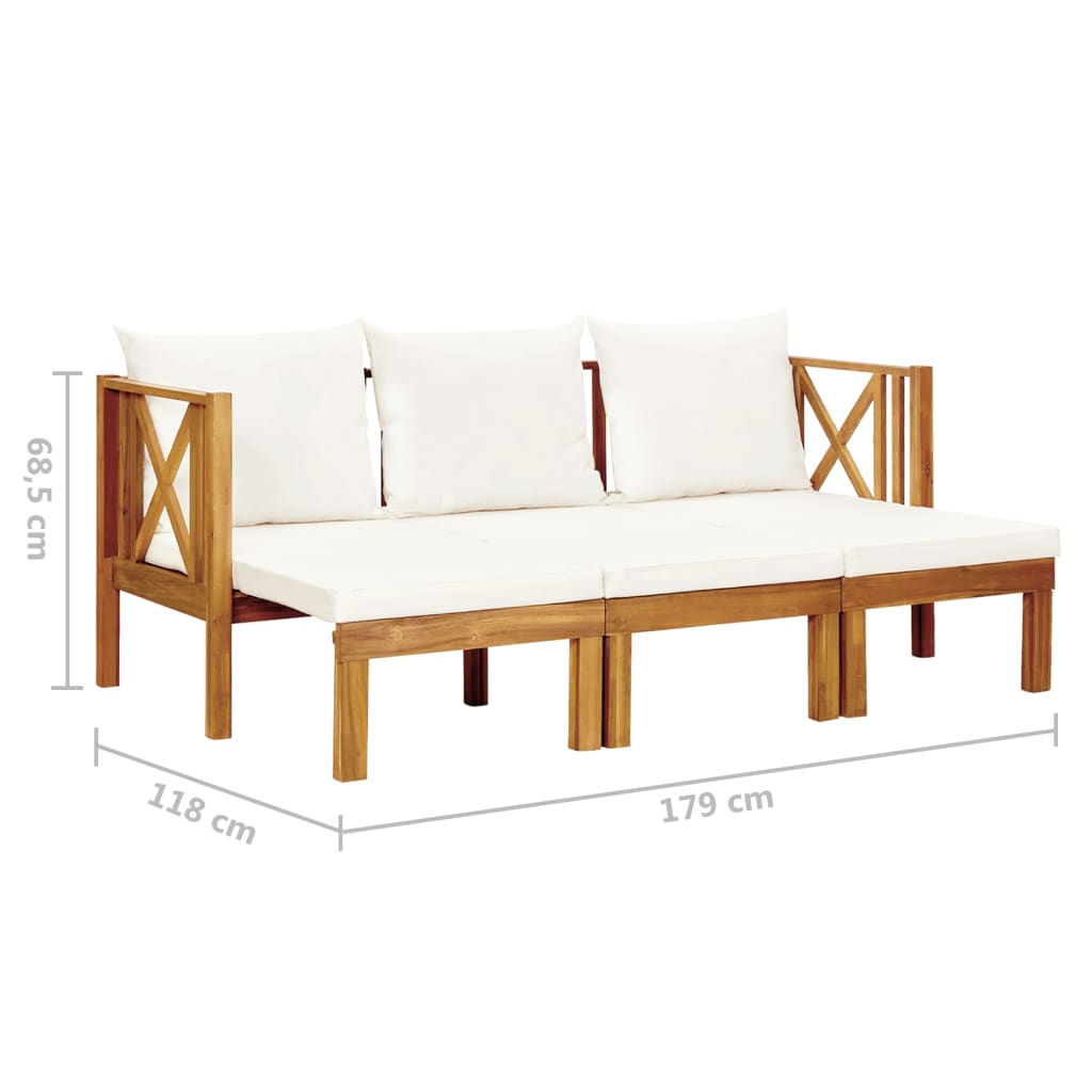 3-Seater Garden Bench with Cushions 179 cm Solid Acacia Wood - Newstart Furniture