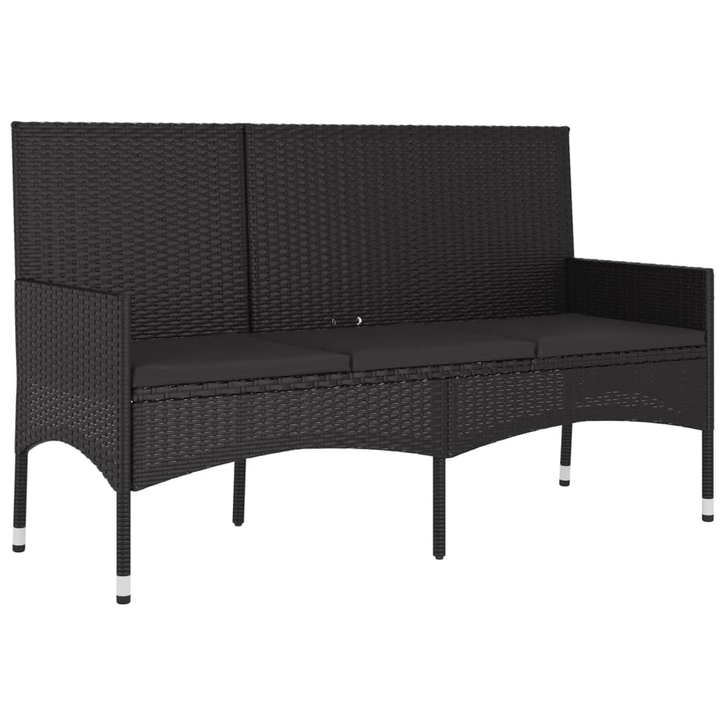 3-Seater Garden Bench with Cushions Black Poly Rattan - Newstart Furniture