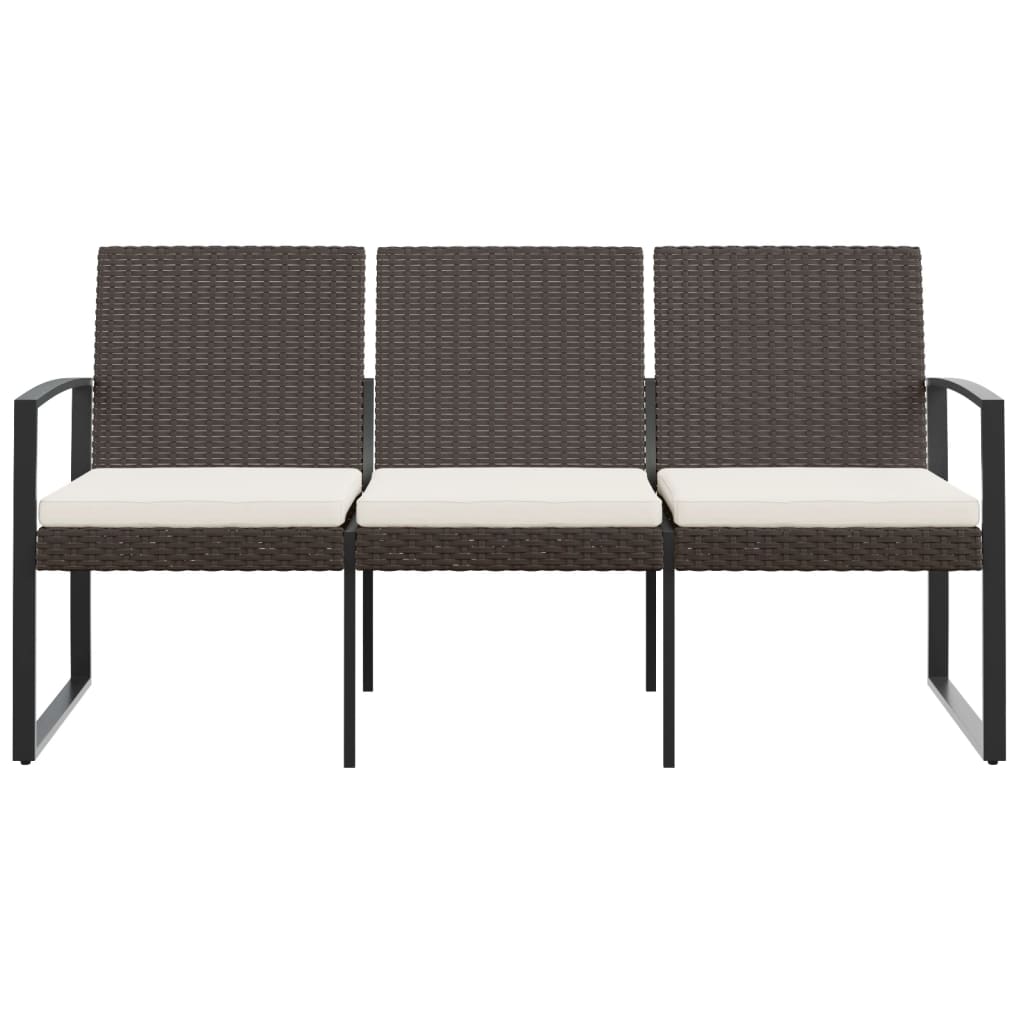 3-Seater Garden Bench with Cushions Brown PP Rattan - Newstart Furniture