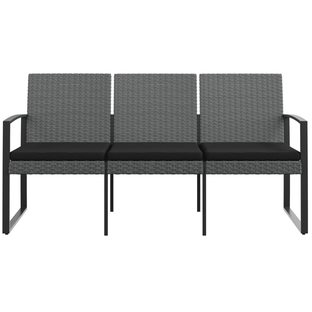 3-Seater Garden Bench with Cushions Dark Grey PP Rattan - Newstart Furniture
