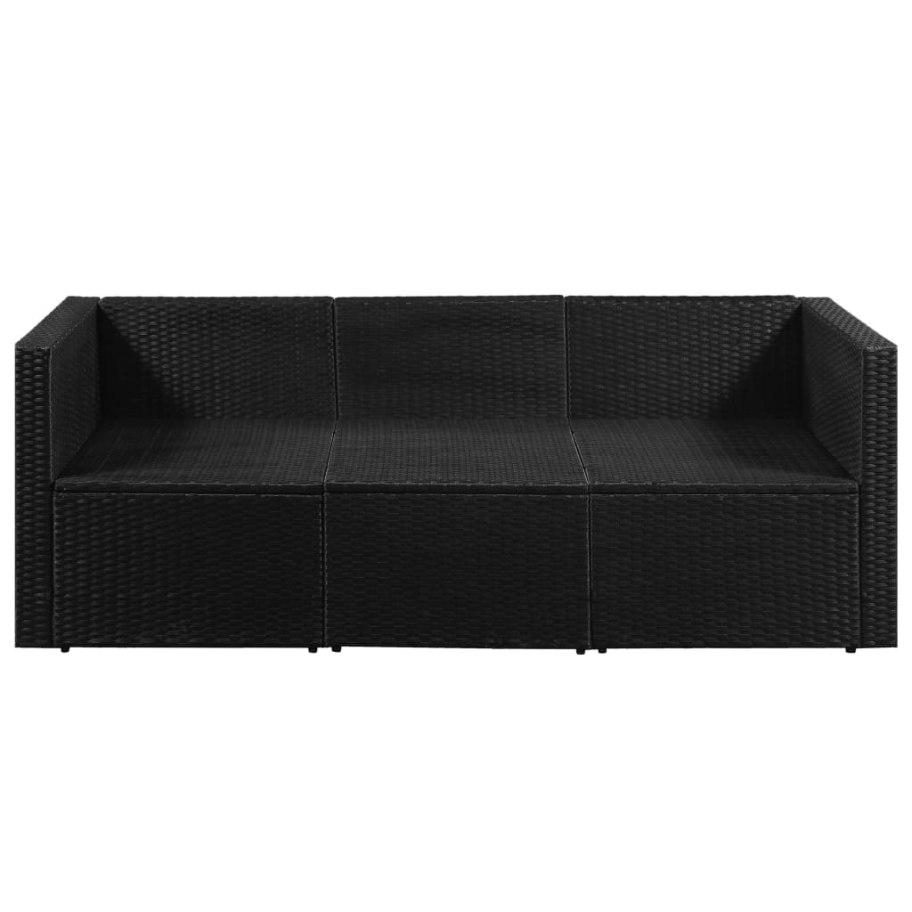 3 Seater Garden Sofa Black Poly Rattan with White Cushions - Newstart Furniture