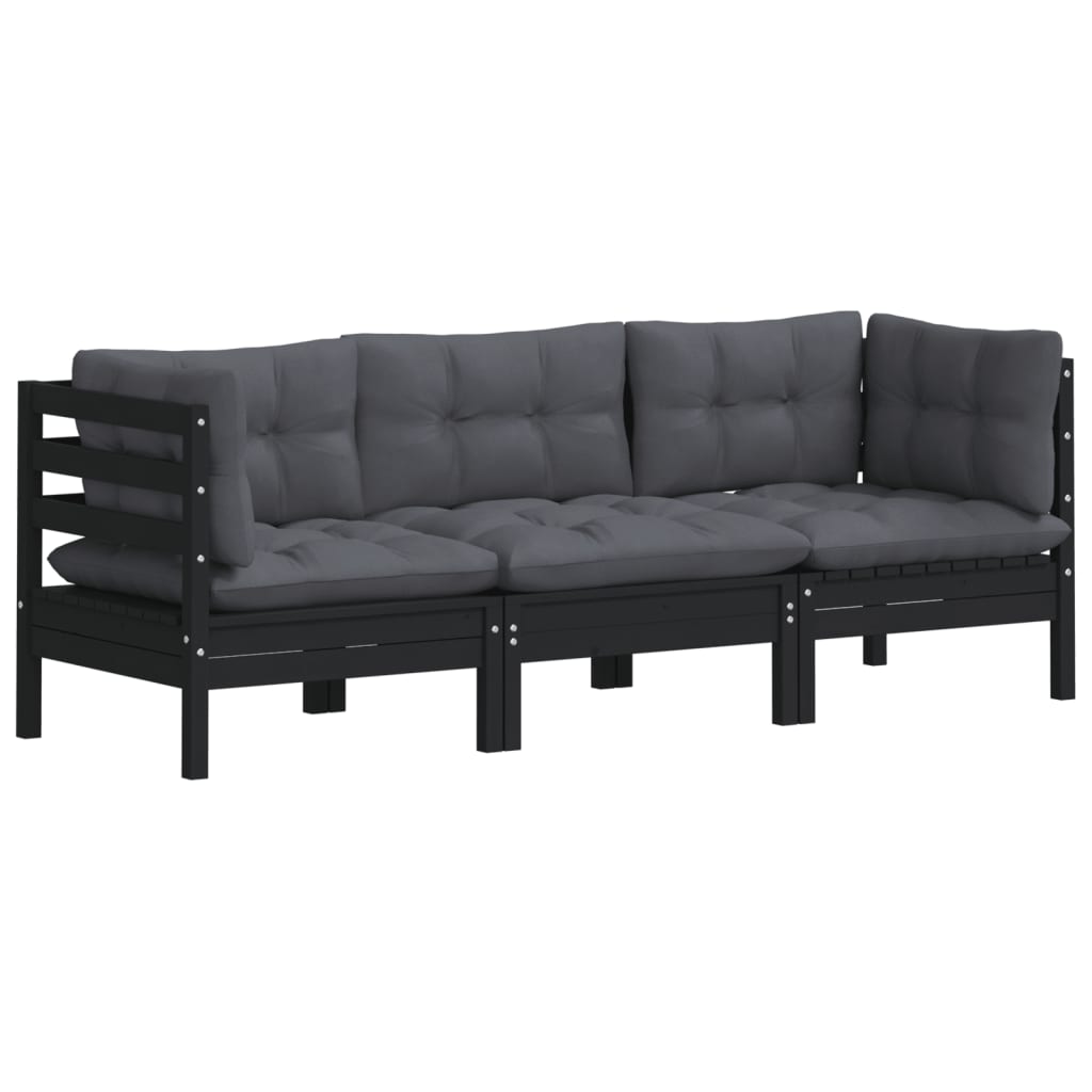 3-Seater Garden Sofa with Anthracite Cushions Solid Pinewood - Newstart Furniture