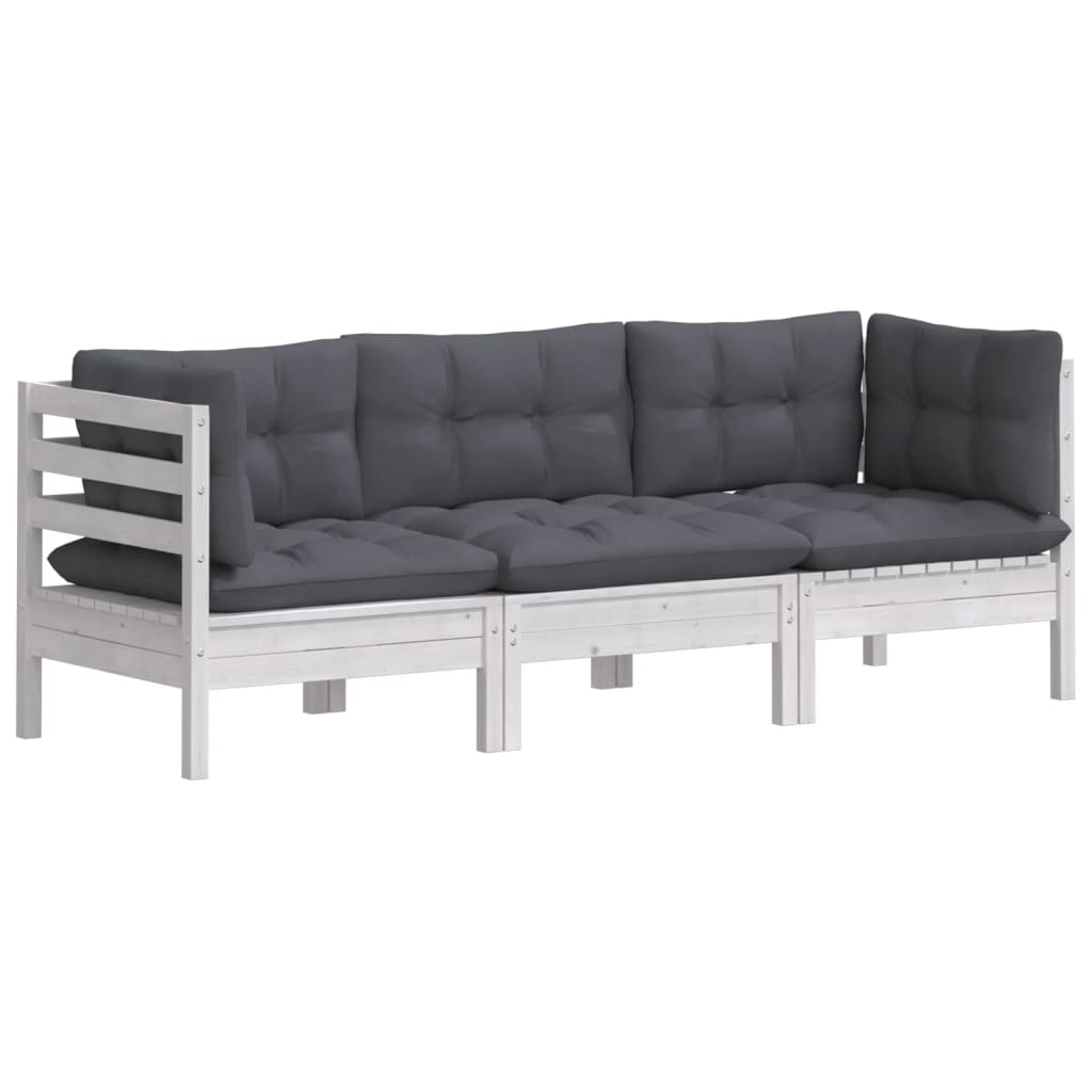 3-Seater Garden Sofa with Anthracite Cushions Solid Pinewood - Newstart Furniture